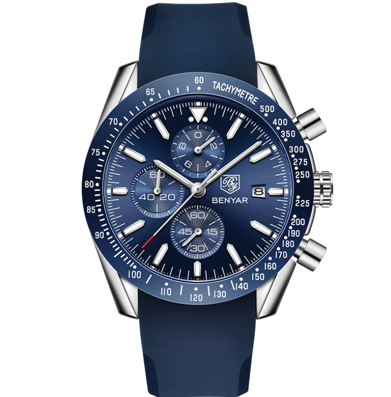 Benyar Waterproof Quartz Men's Watch with Steel Band